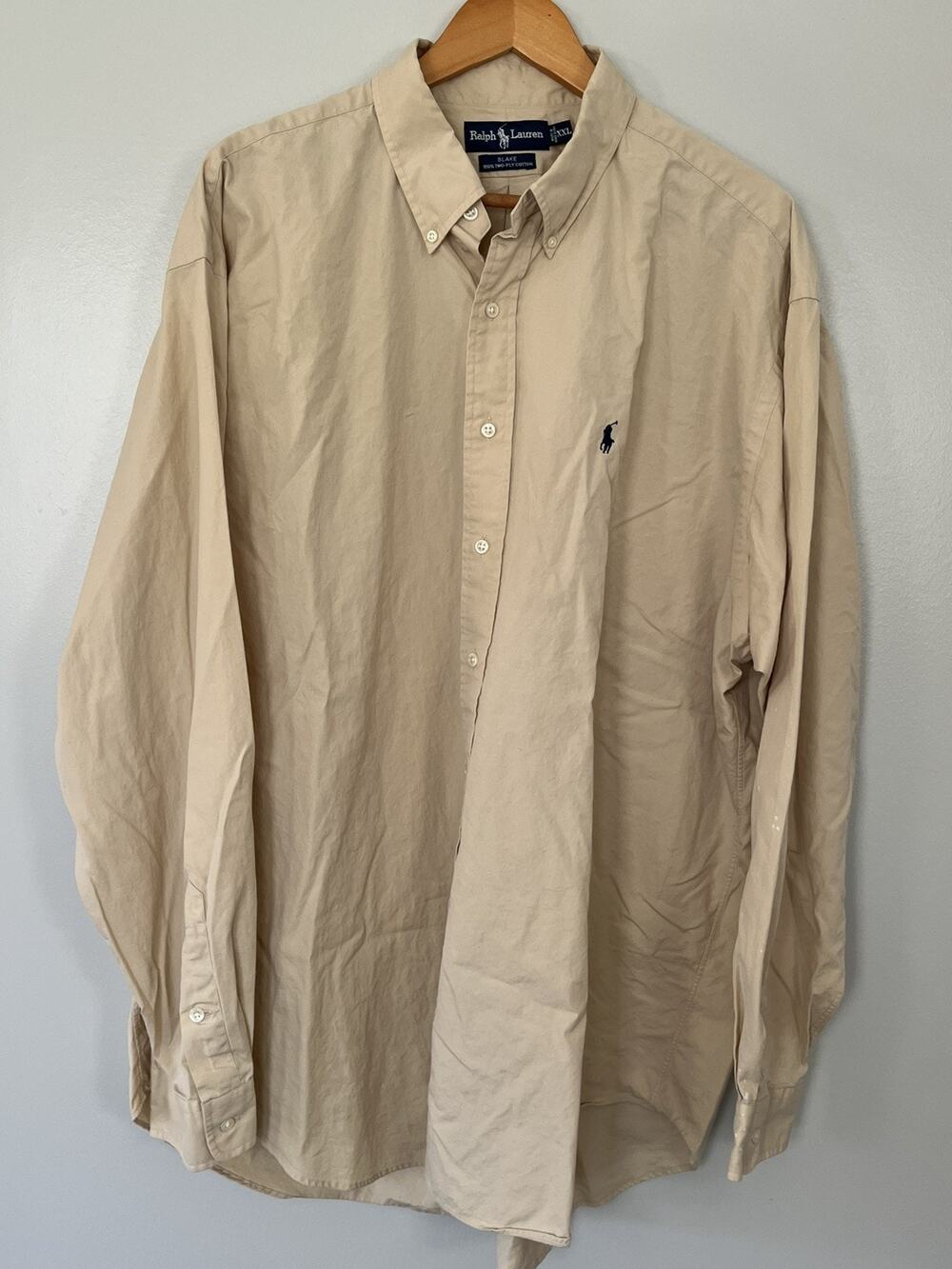 Vintage Ralph Lauren Blake Men’s XXL Beige Two-Ply Cotton Shirt Hong Kong
